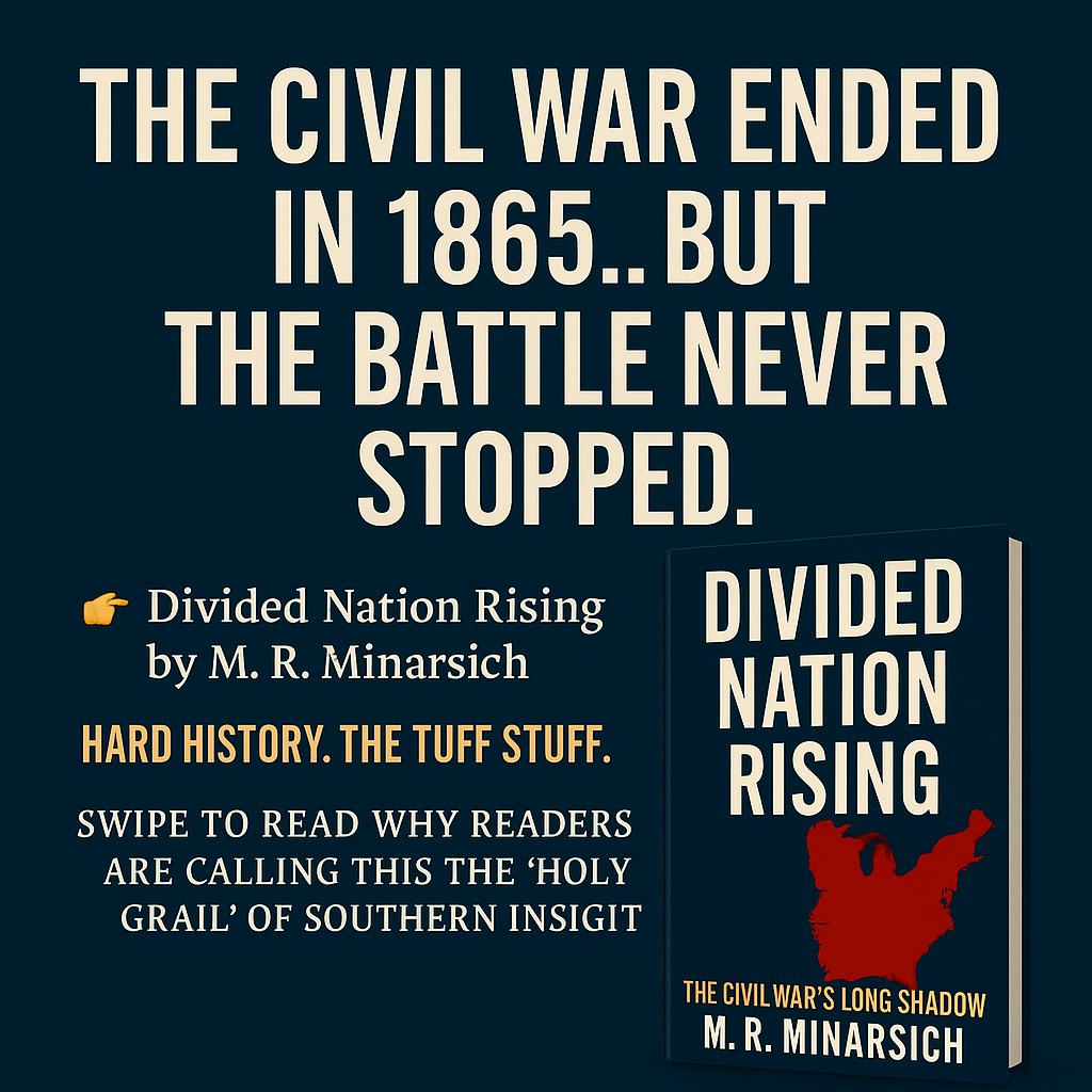 Divided Nation Rising book cover with Civil War historical text and red map silhouette on dark background